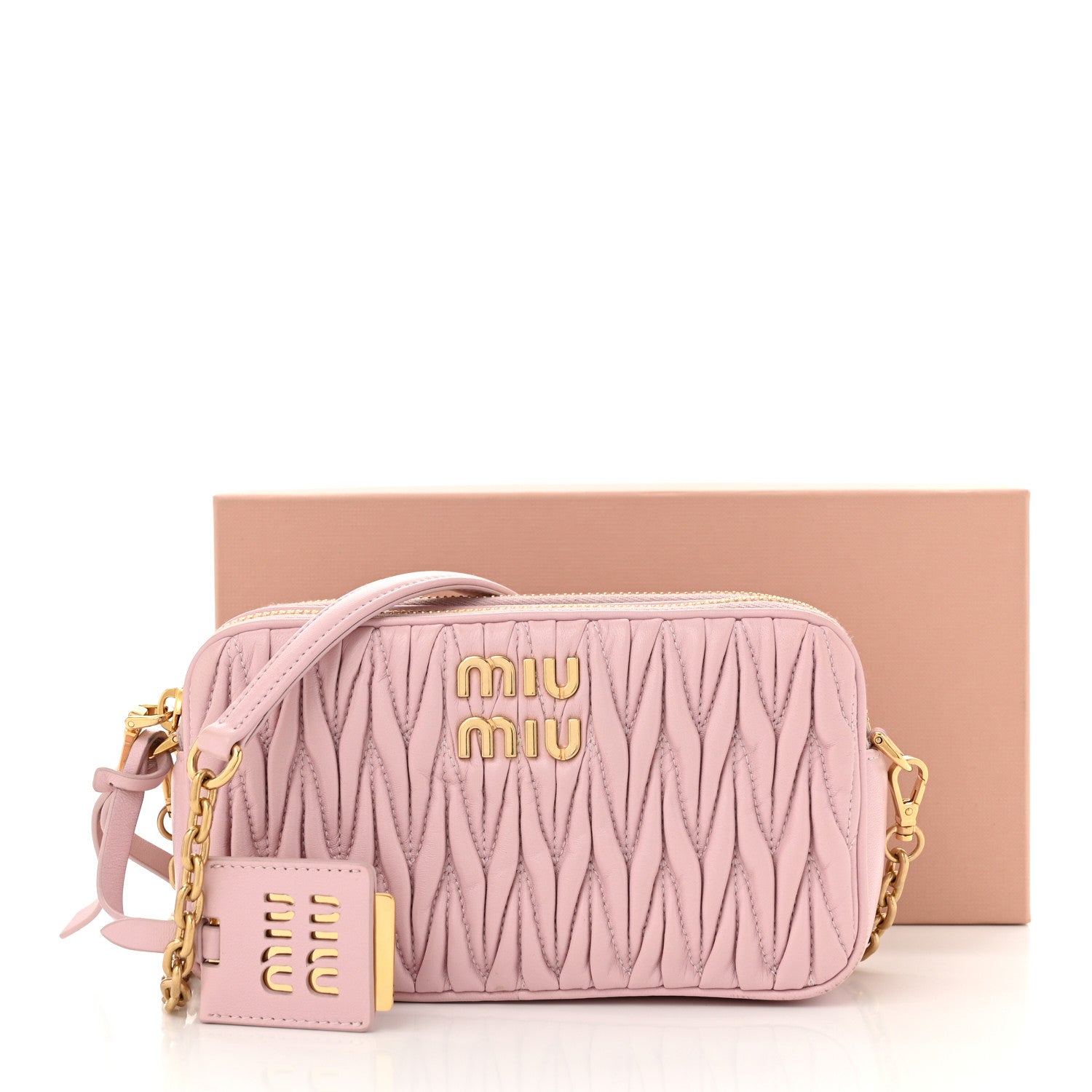 Miu Miu Nappa Matelasse Double Zip Chain Shoulder Bag Alabastro 12 of 12