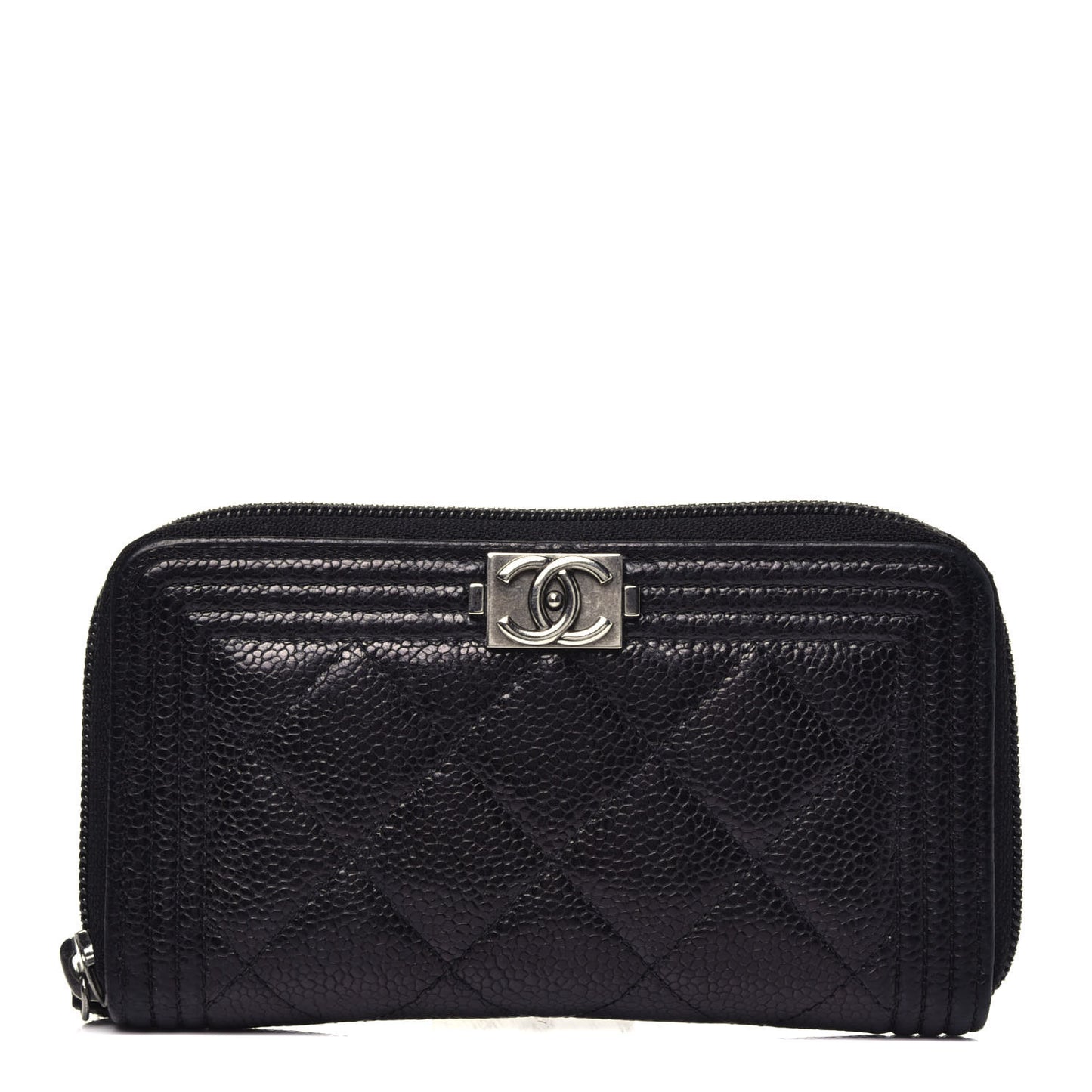 Caviar Quilted Small Boy Zip Around Wallet Black