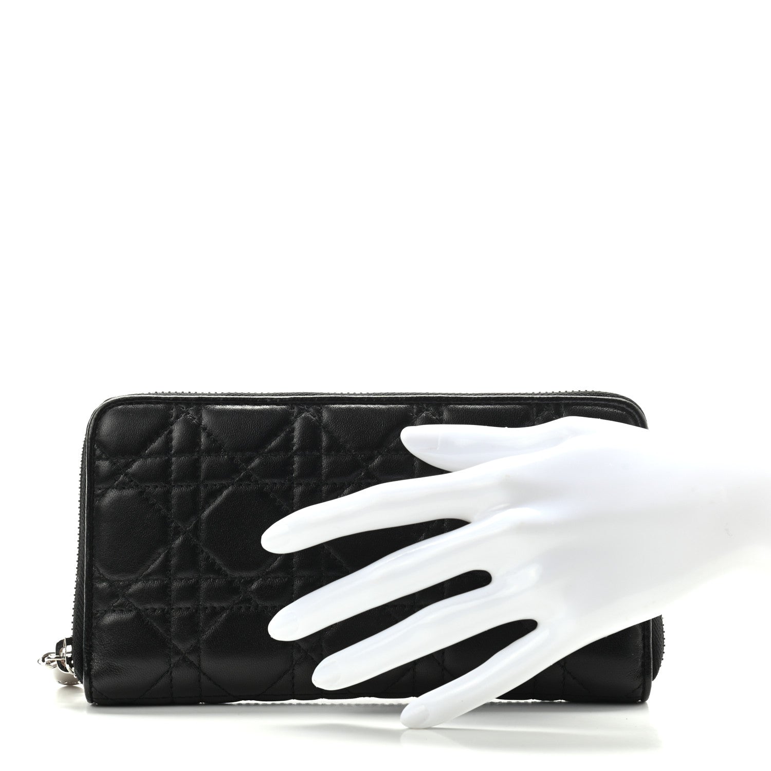 Christian Dior Lambskin Cannage Lady Dior Zip Wallet Black 2 of 7