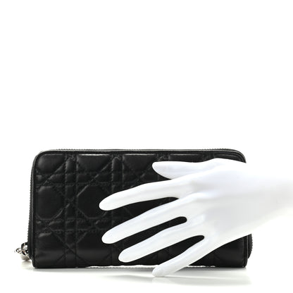 Christian Dior Lambskin Cannage Lady Dior Zip Wallet Black 2 of 7