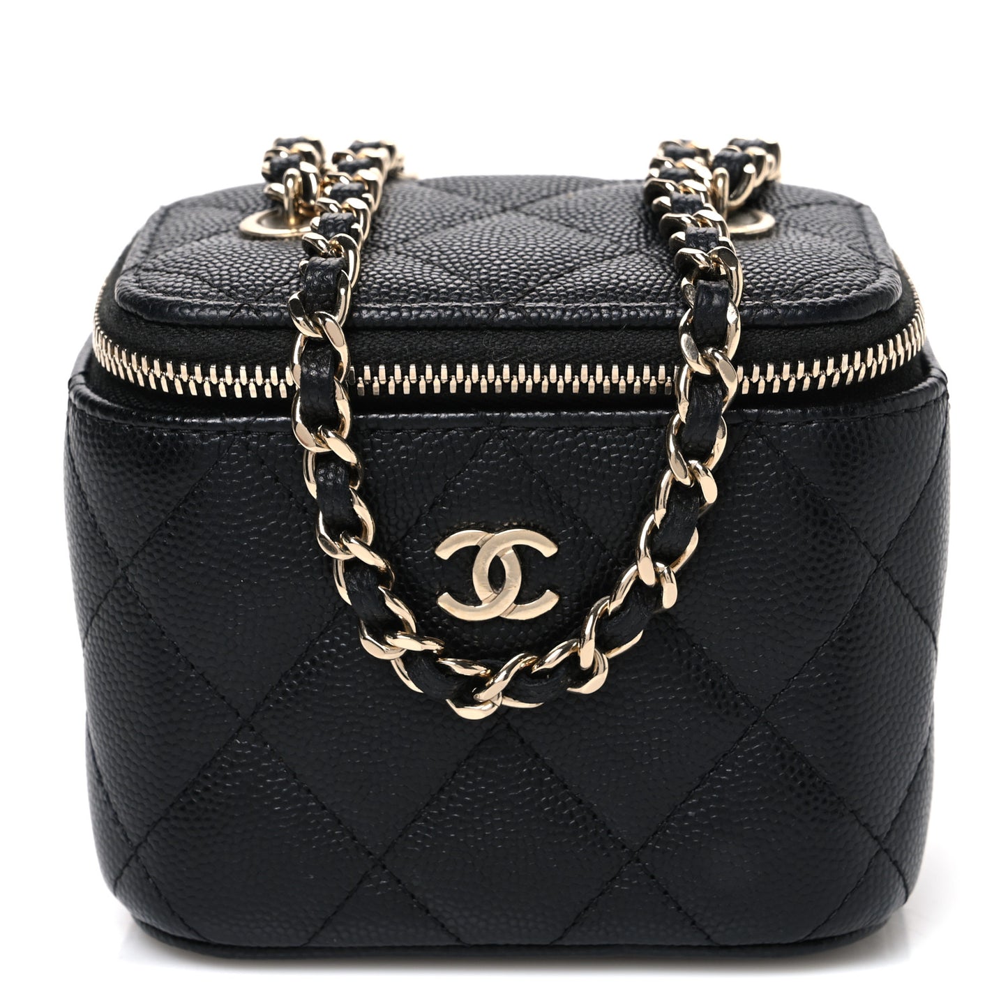 Caviar Quilted Mini Vanity Case With Chain Black