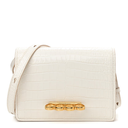 Alexander McQueen Crocodile Embossed Calfskin Four Ring Knuckle Crossbody Bag Soft Ivory 1 of 12