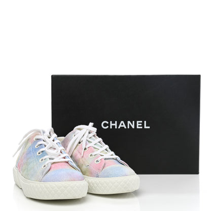 Chanel Printed Canvas CC Sneakers 35 Green Pink Blue White 9 of 9