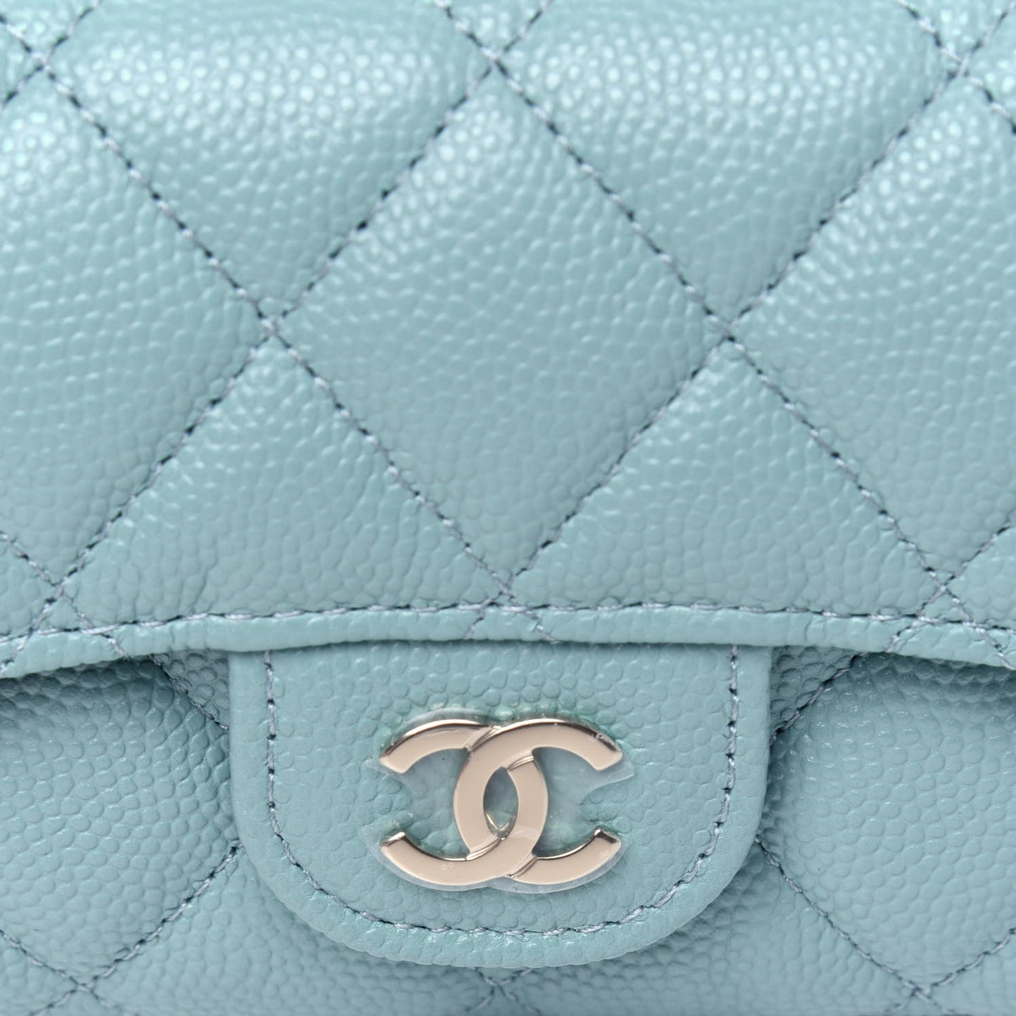 Caviar Quilted Flap Card Holder Wallet Light Blue