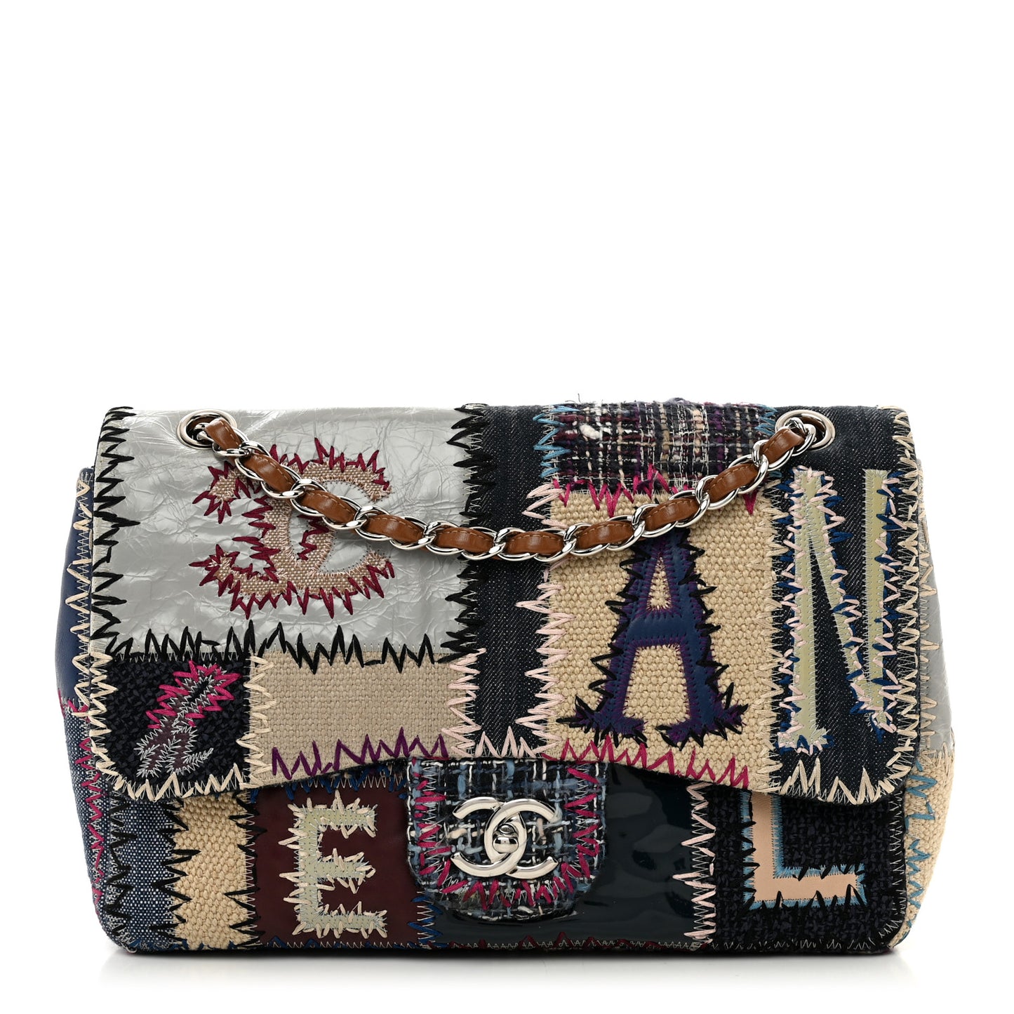 Denim Tweed Patchwork Jumbo Single Flap Multicolor