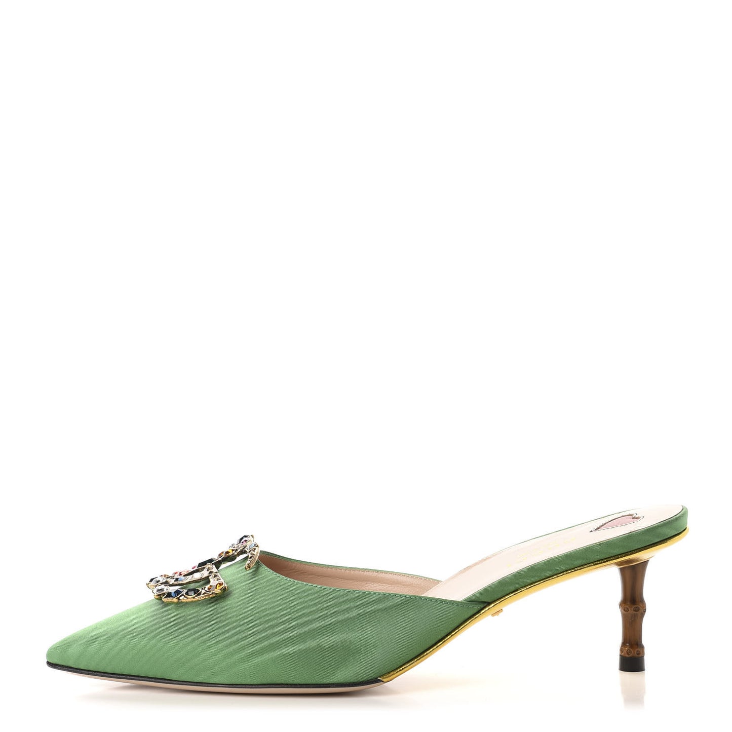Moire Fabric Crystal GG Embellished Mules 38 New Shamarock