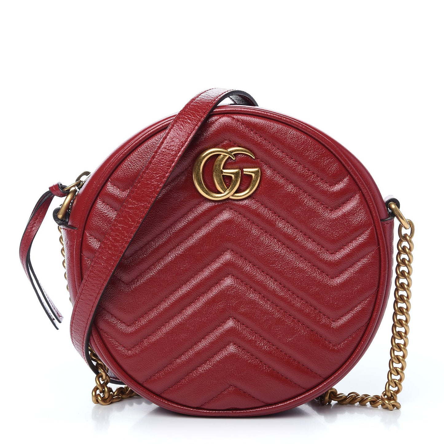 Glazed Calfskin Matelasse Heart Mini GG Marmont Round Shoulder Bag Romantic Cerise