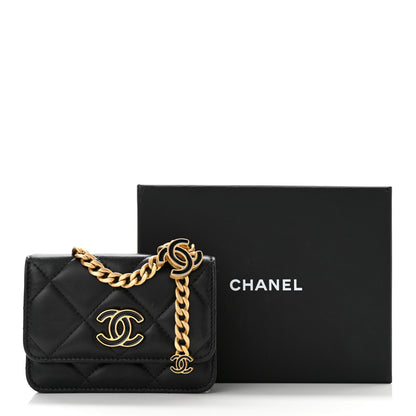 Chanel Lambskin Enamel Quilted Pending CC Flap Belt Bag Black 10 of 10