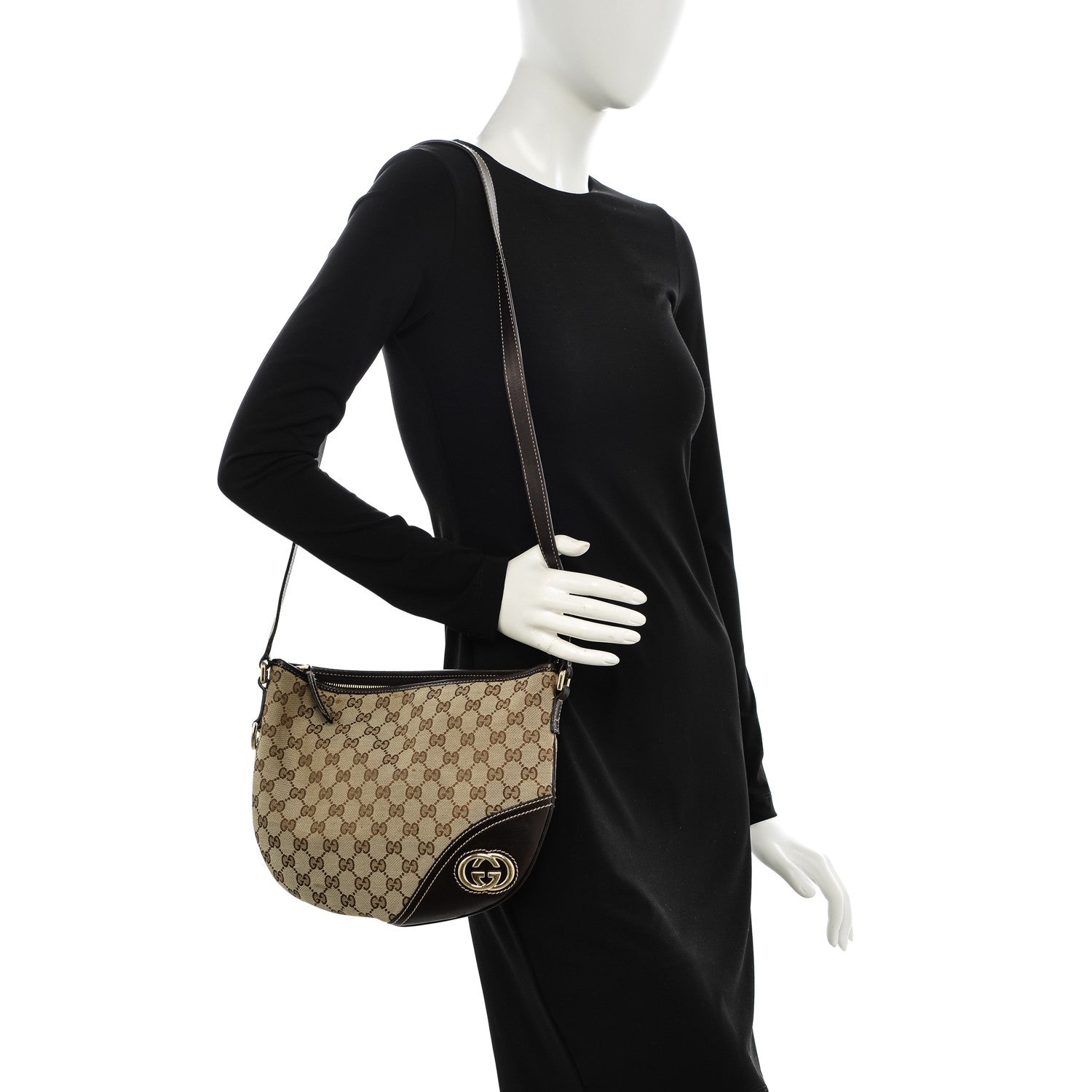 Gucci Monogram Medium New Britt Half Moon Hobo Dark Brown 2 of 8
