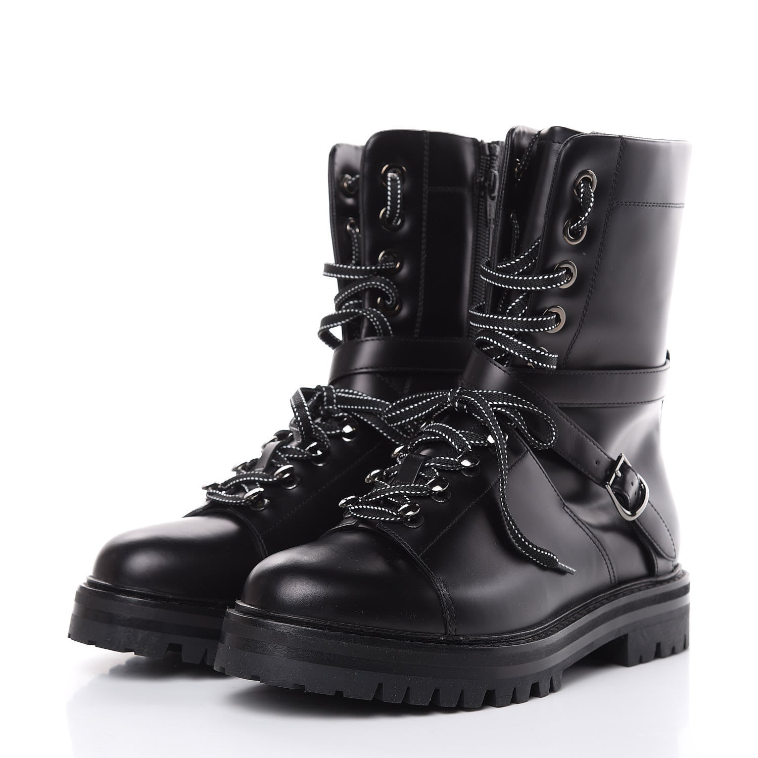 Valentino Garavani Smooth Calfskin Rockstud Buckled 25mm Combat Boots 38.5 Black 3 of 7