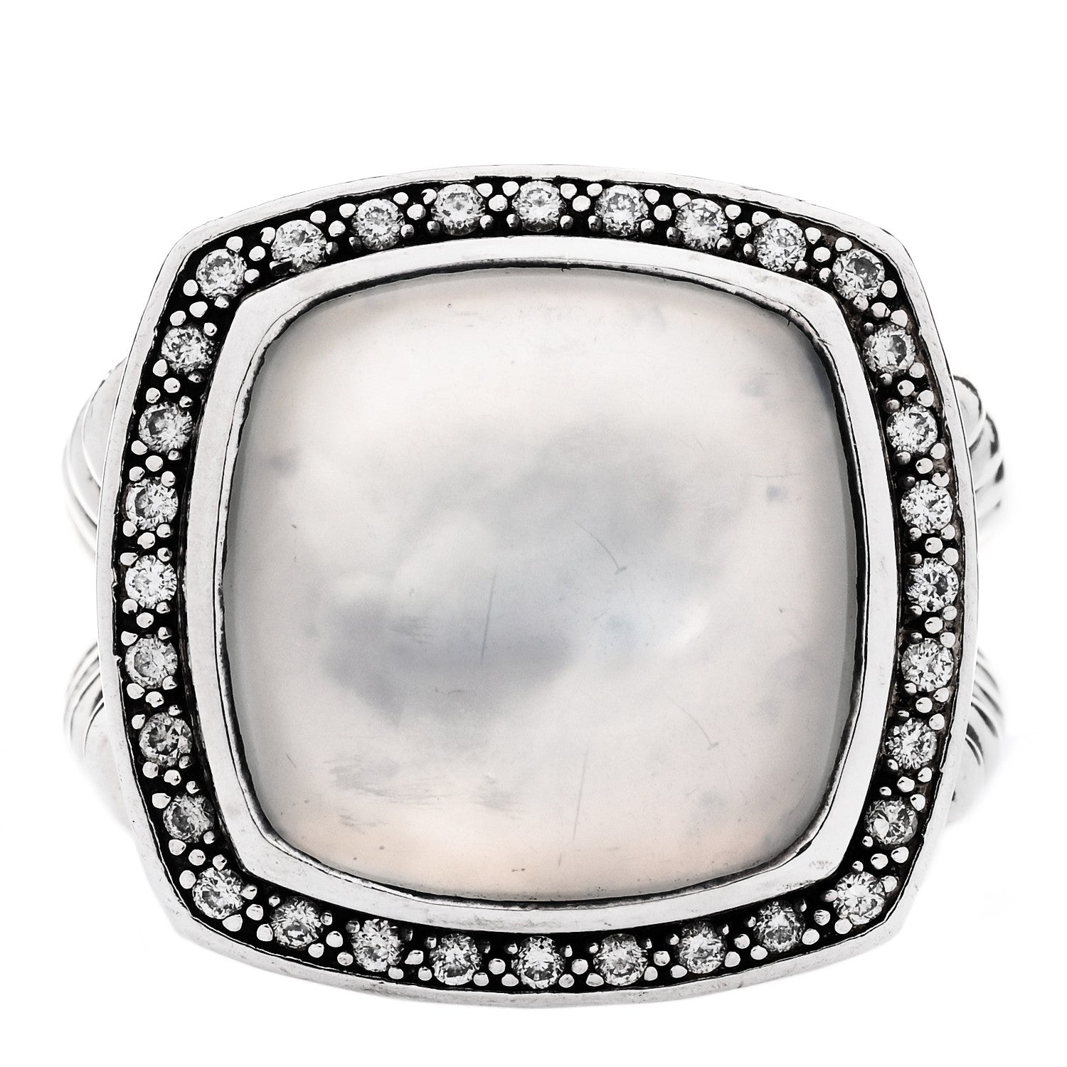 David Yurman Sterling Silver Diamond Mother of Pearl 17mm Albion Ring 60 9 1 of 6