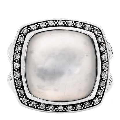 David Yurman Sterling Silver Diamond Mother of Pearl 17mm Albion Ring 60 9 1 of 6