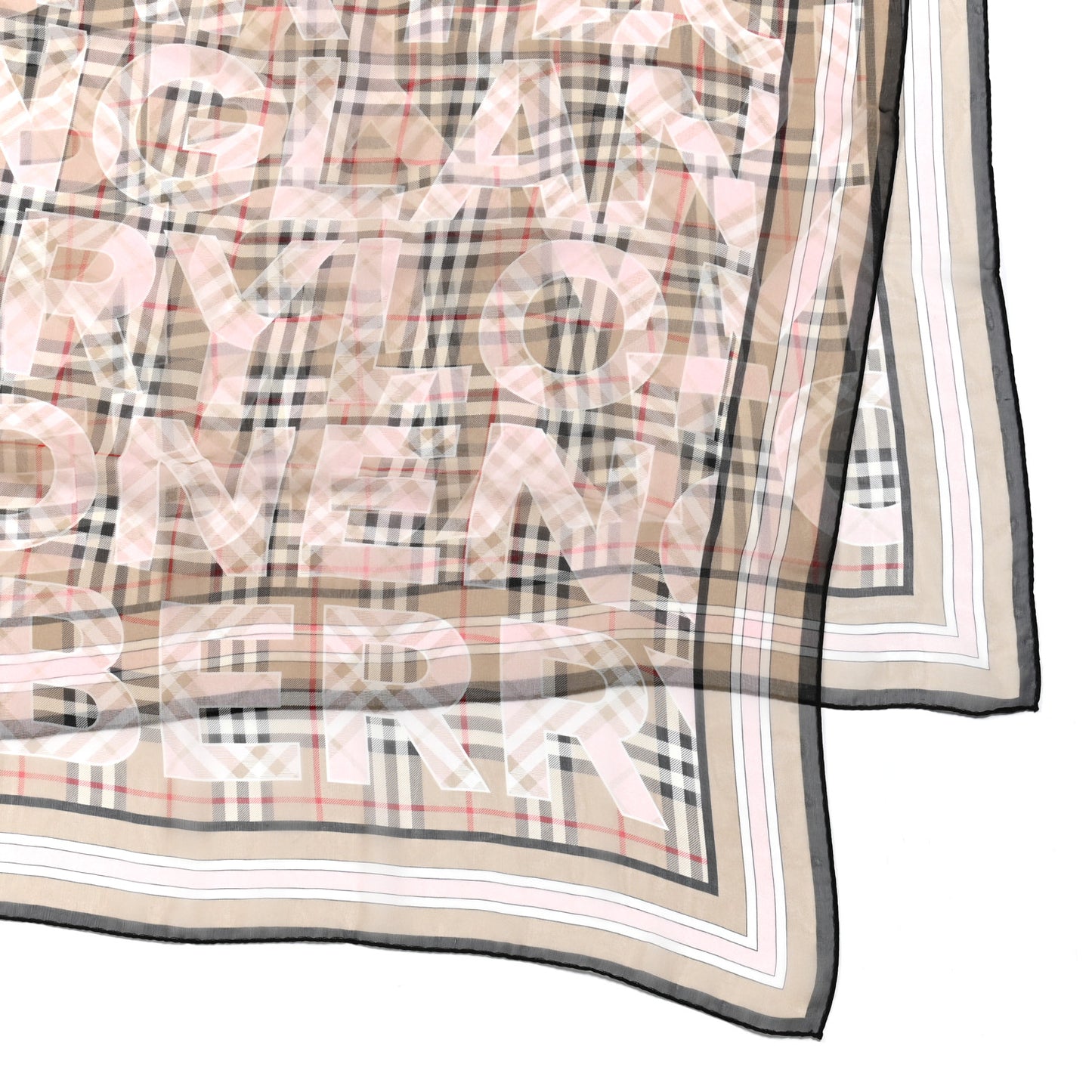 Silk Chiffon Logo Print Vintage Check Scarf Alabaster Pink