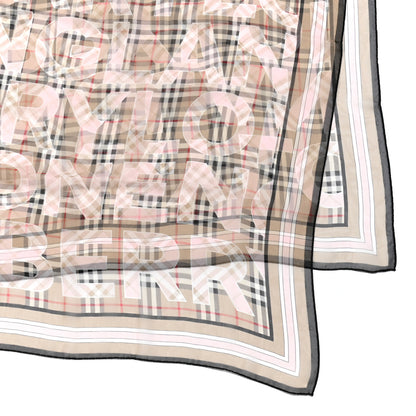 Burberry Silk Chiffon Logo Print Vintage Check Scarf Alabaster Pink 3 of 6