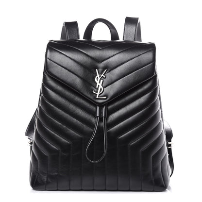Saint Laurent Calfskin Y Quilted Monogram Medium Loulou Backpack Black 1 of 11