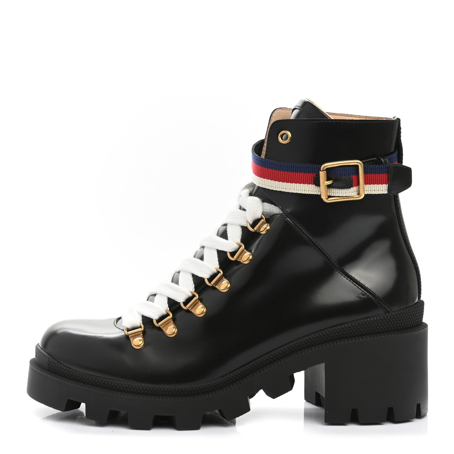 Calfskin Sylvie Web Lace Up Combat Boots 39.5 Black