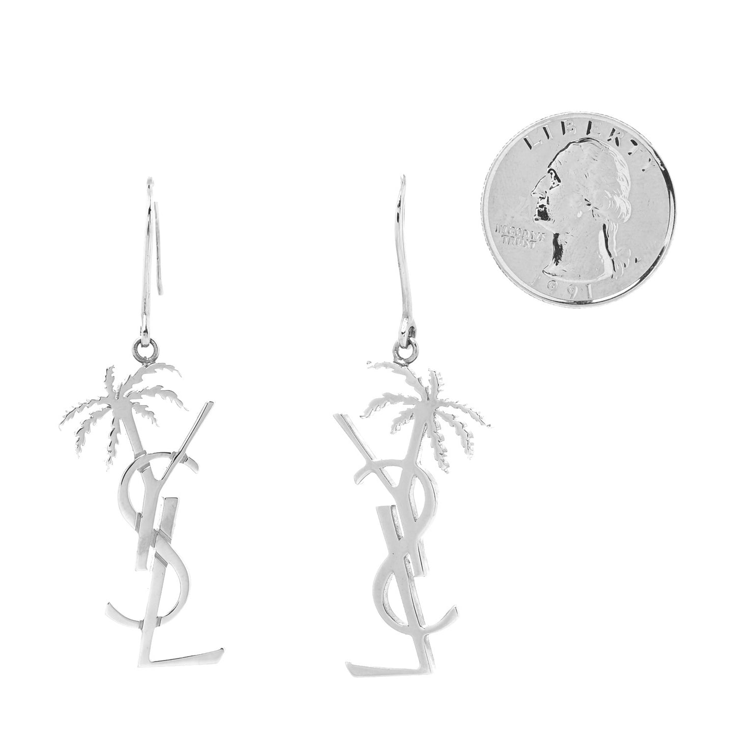 Metal Monogram Palm Earrings Silver