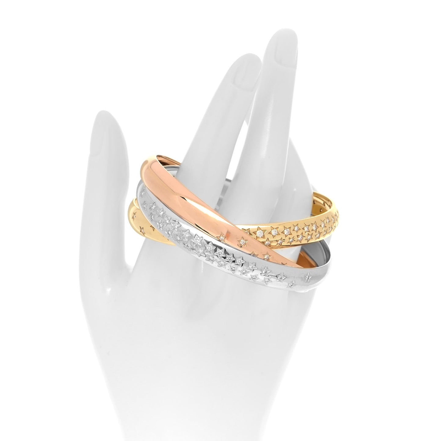 18K Pink Yellow White Gold Trinity Celestial Bangle Bracelet