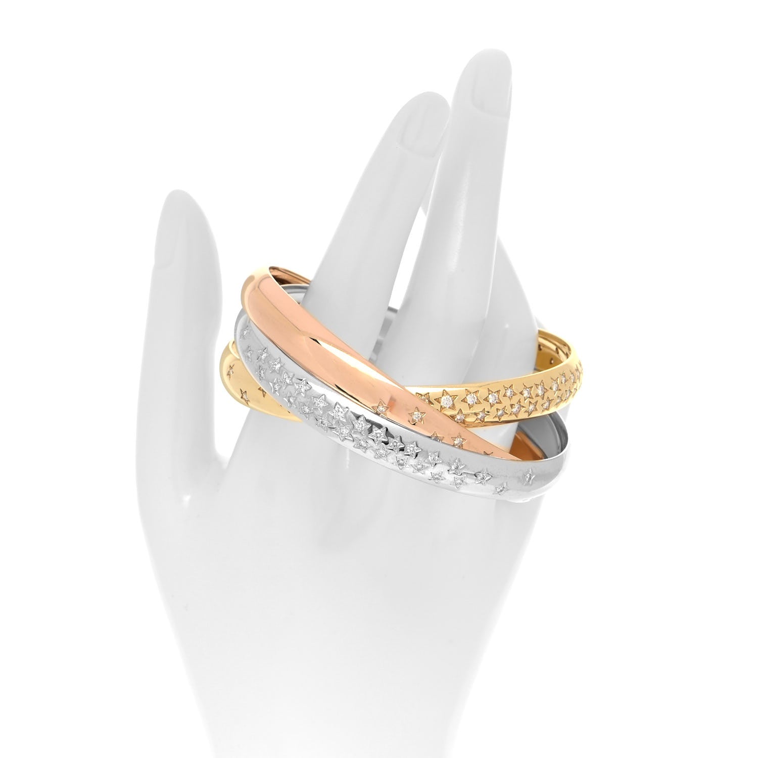 Cartier 18K Pink Yellow White Gold Trinity Celestial Bangle Bracelet 2 of 4