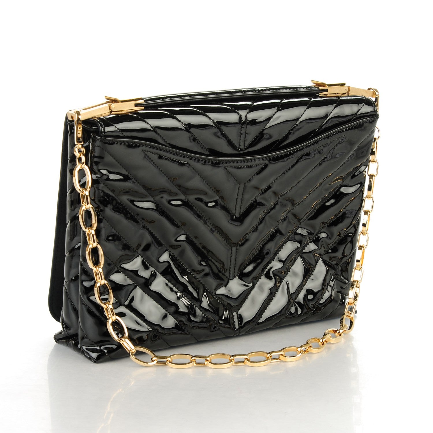 Lanvin Patent Chevron Quilted Shoulder Bag Black 3 of 6