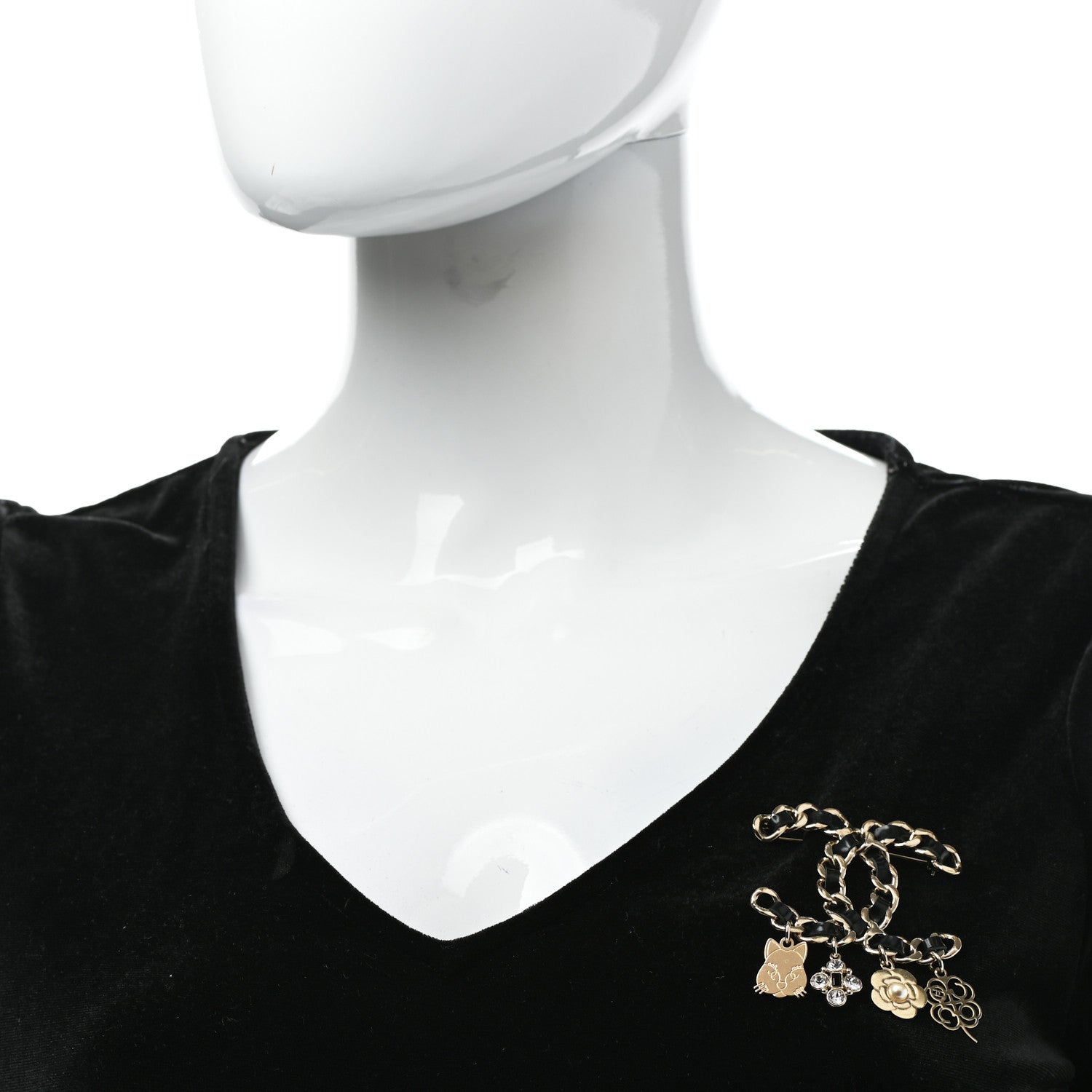 Chanel Lambskin Crystal Chain CC Charms Brooch Black Gold 2 of 4