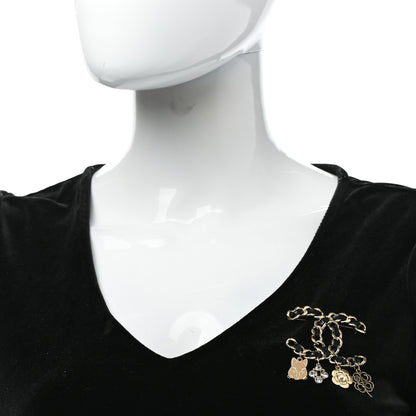 Chanel Lambskin Crystal Chain CC Charms Brooch Black Gold 2 of 4