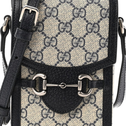 Gucci GG Supreme Monogram Textured Dollar Calfskin Mini Horsebit 1955 Crossbody Bag Beige Blue 8 of 10