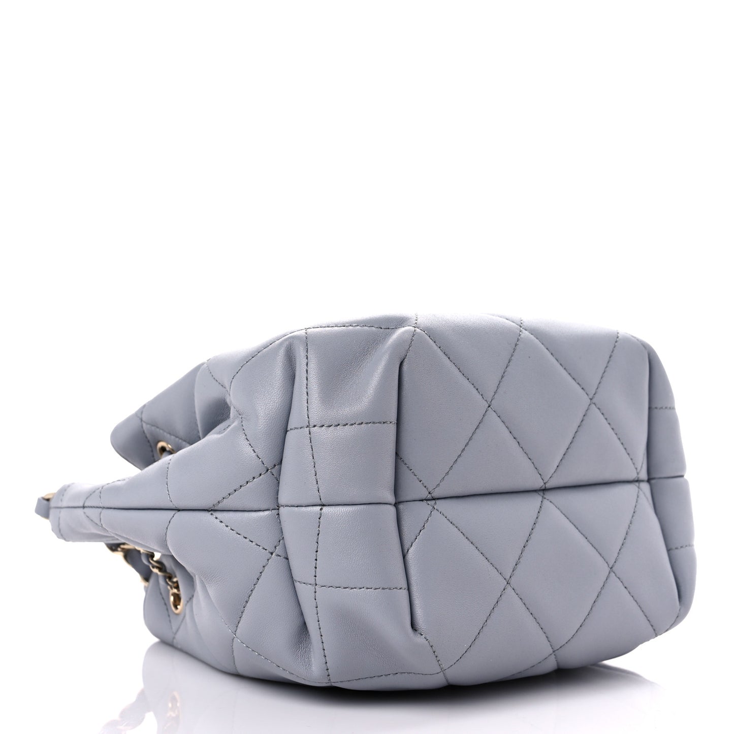 Lambskin Quilted CC Dweller Drawstring Bucket Bag Light Grey