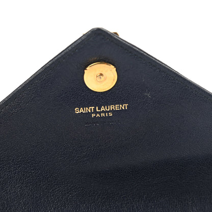 Saint Laurent Sheepskin Matelasse Chevron Monogram College Chain Wallet Deep Marine 5 of 15