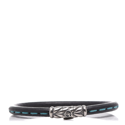 David Yurman Sterling Silver Calfskin 5mm Stitched Bracelet Blue 1 of 5