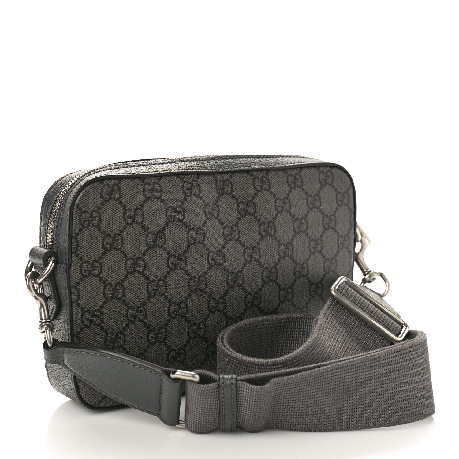 Gucci GG Supreme Monogram Textured Dollar Calfskin Web Ophidia Wristlet Shoulder Bag Grey Black Graphite Grey 2 of 8