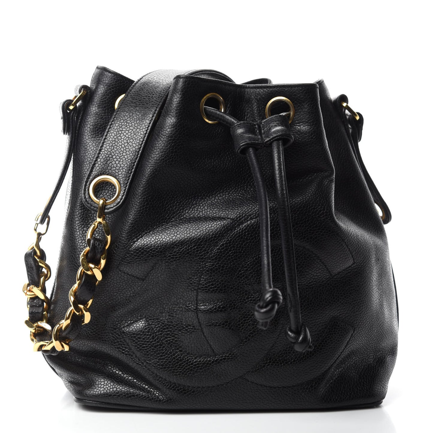 CC Stitched Drawstring Bucket Bag Black