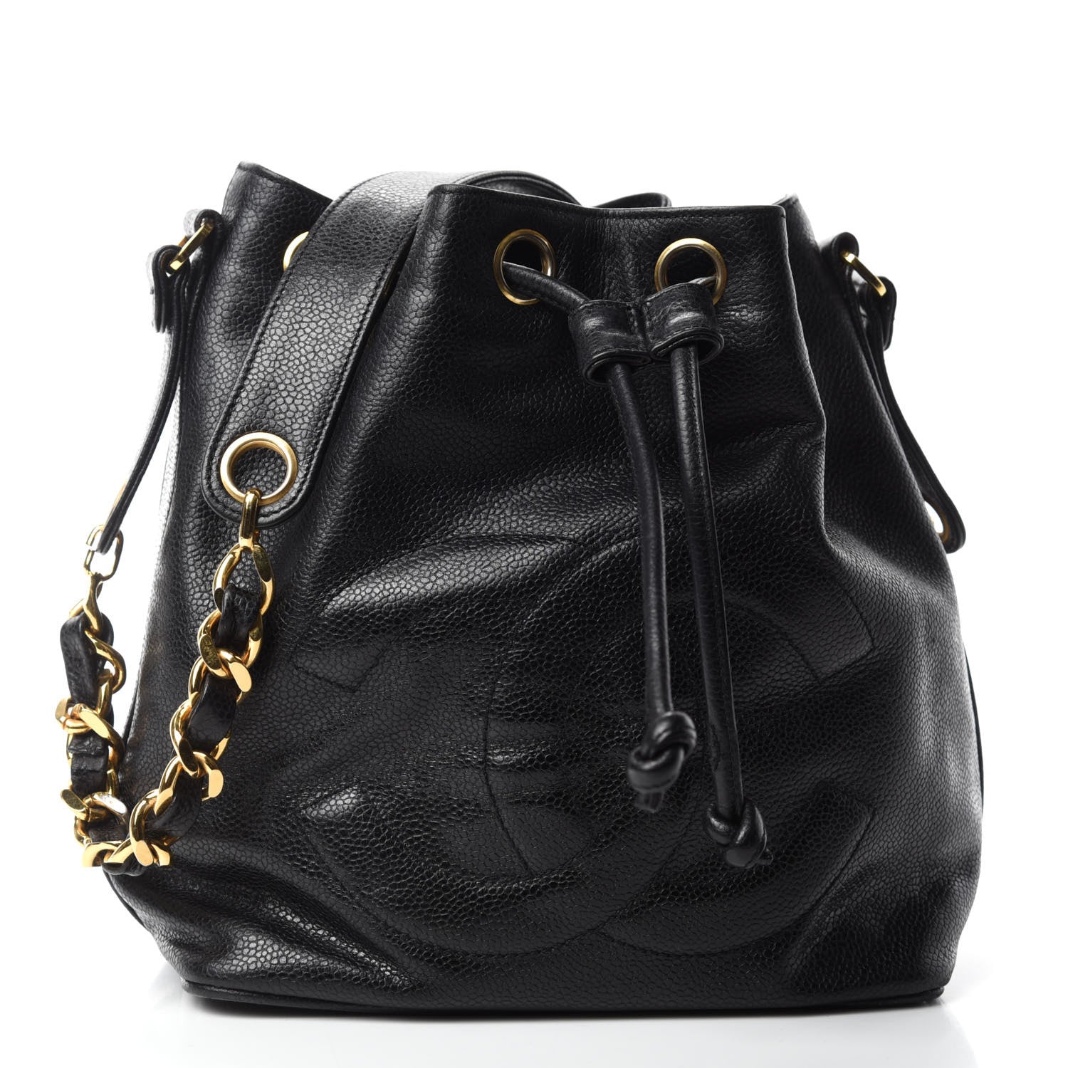 Chanel CC Stitched Drawstring Bucket Bag Black 3 of 12
