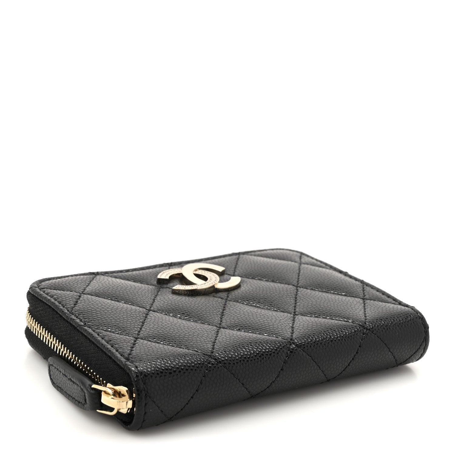 Chanel Caviar Quilted Crystal Zip Around Coin Purse Wallet Black 4 of 9