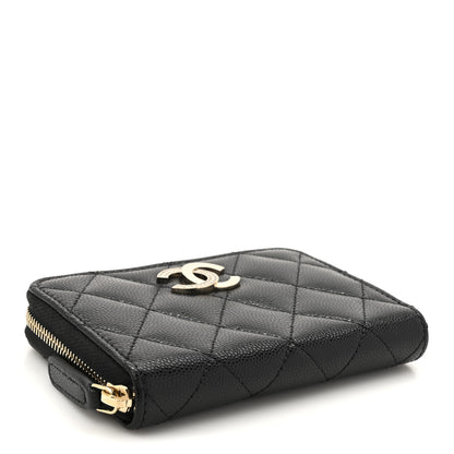 Chanel Caviar Quilted Crystal Zip Around Coin Purse Wallet Black 4 of 9