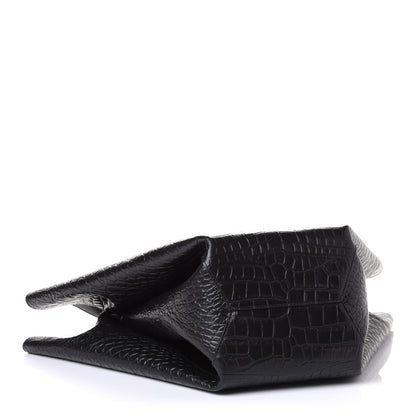 Bottega Veneta Calfskin Crocodile Embossed Doll Medium Top Handle Bag Black 3 of 4