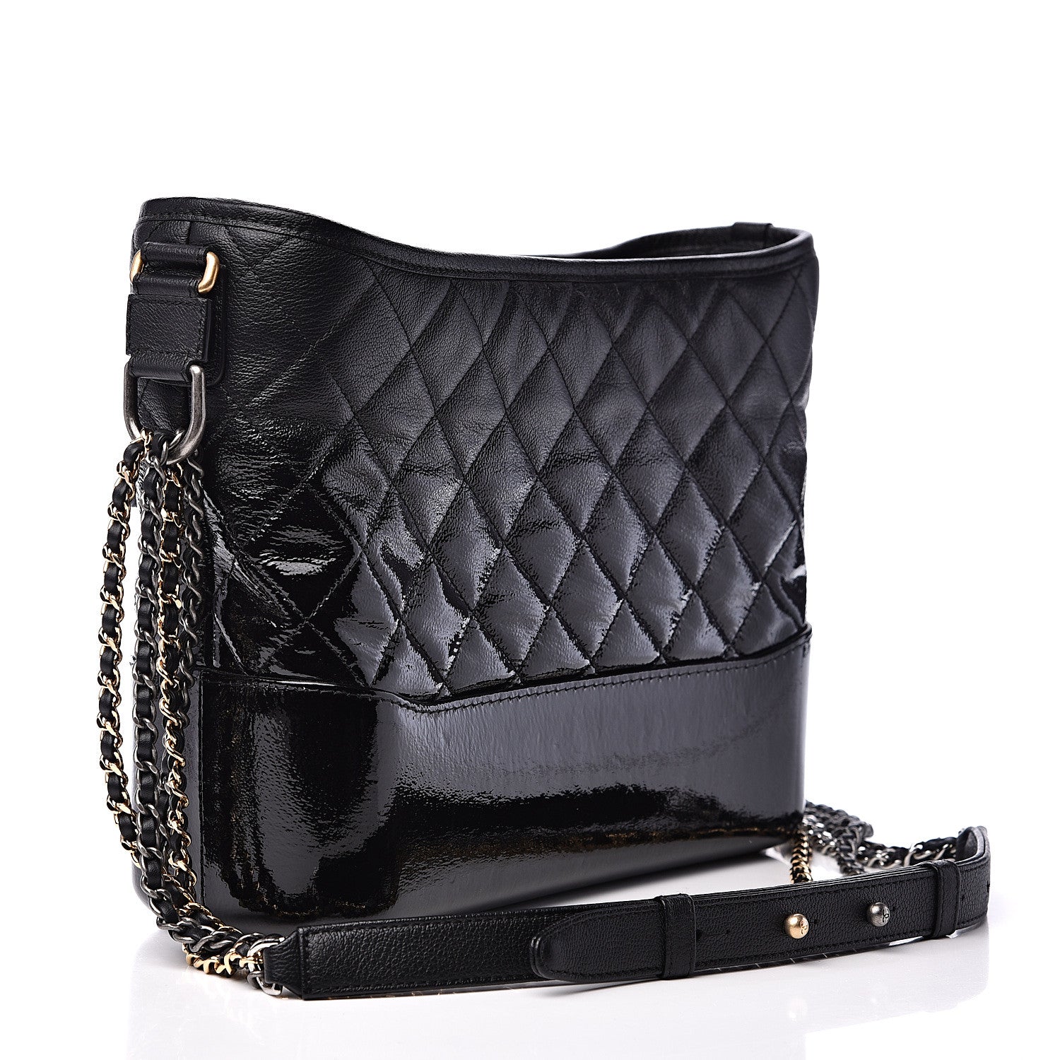 Chanel Patent Goatskin Quilted Medium Gabrielle Hobo Black 2 of 9