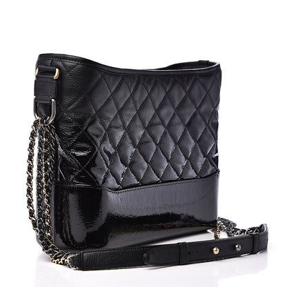 Chanel Patent Goatskin Quilted Medium Gabrielle Hobo Black 2 of 9