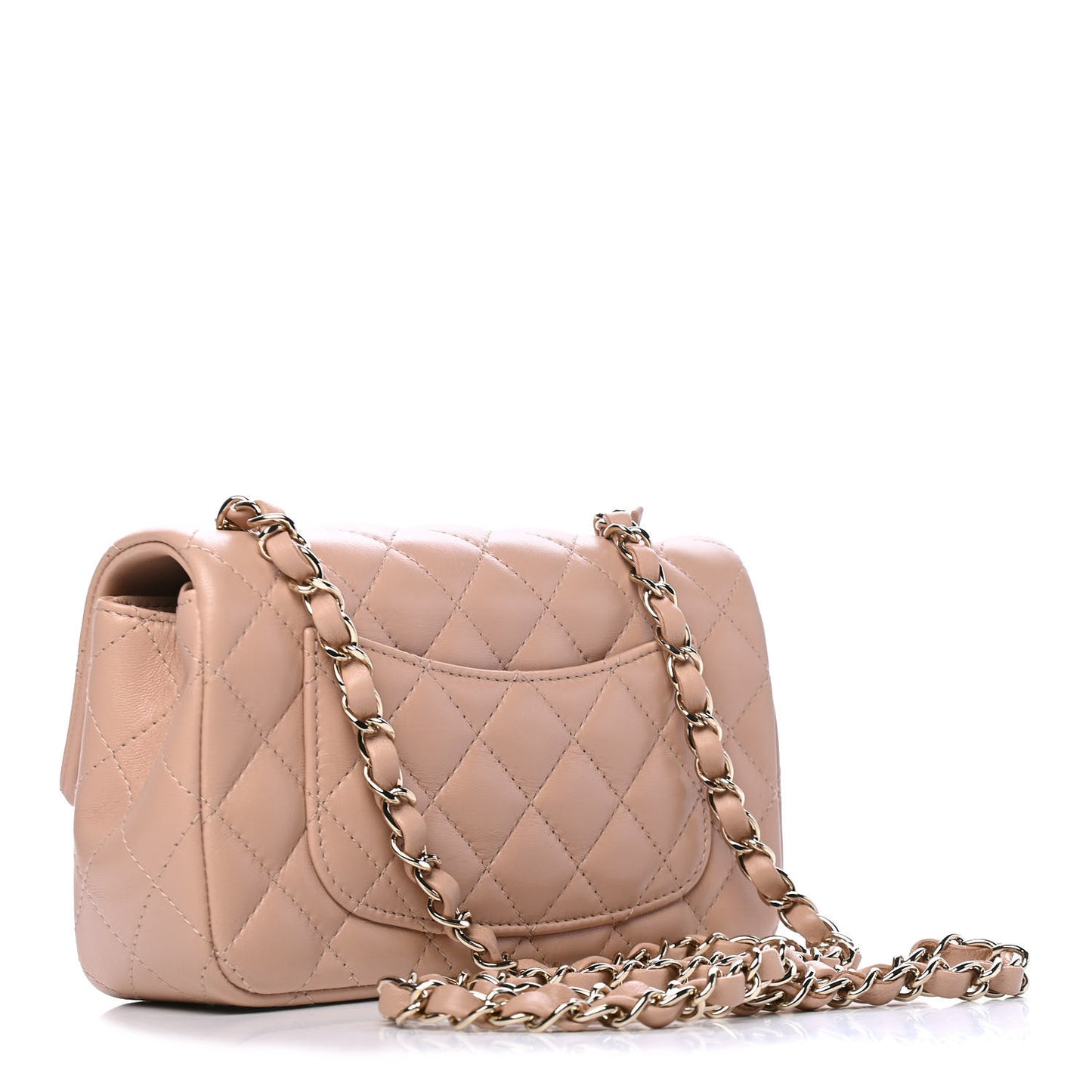 Lambskin Quilted Mini Rectangular Flap Beige