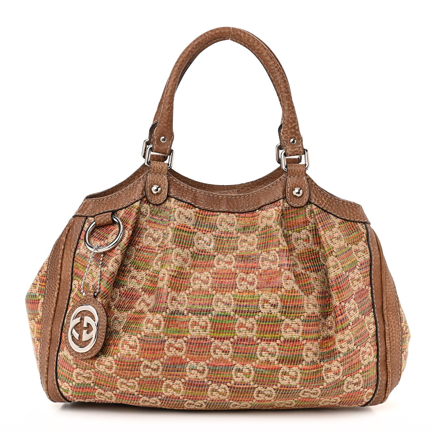 Gucci Monogram Sunset Raffia Medium Sukey Brown 1 of 12