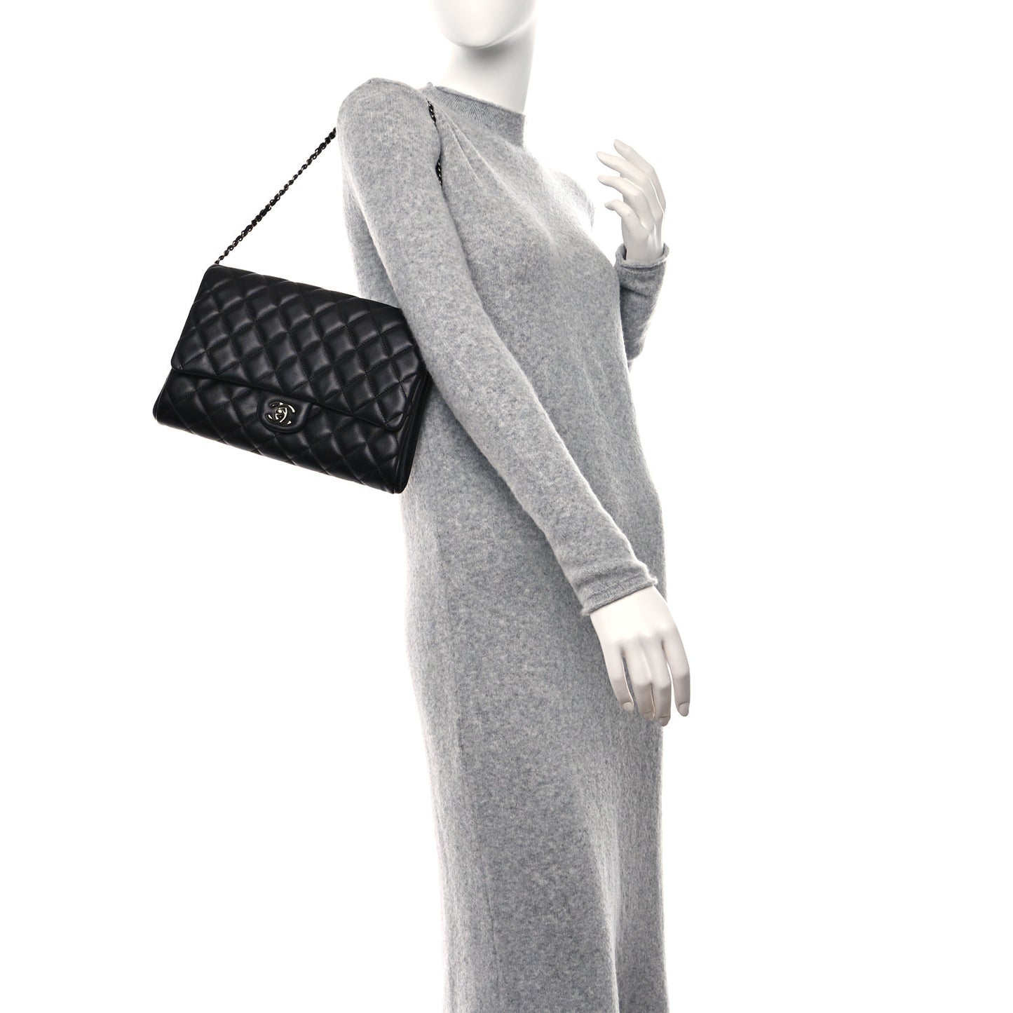 Lambskin Quilted Clutch with Chain Flap Black