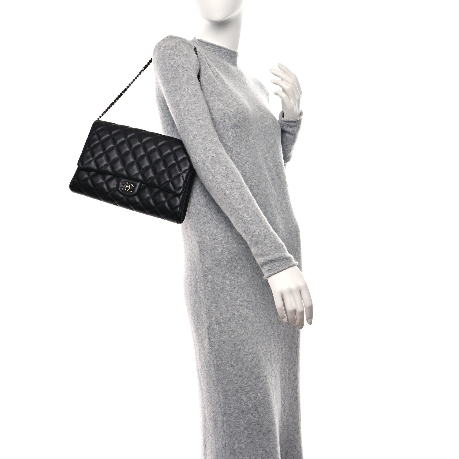 Chanel Lambskin Quilted Clutch with Chain Flap Black 2 of 10