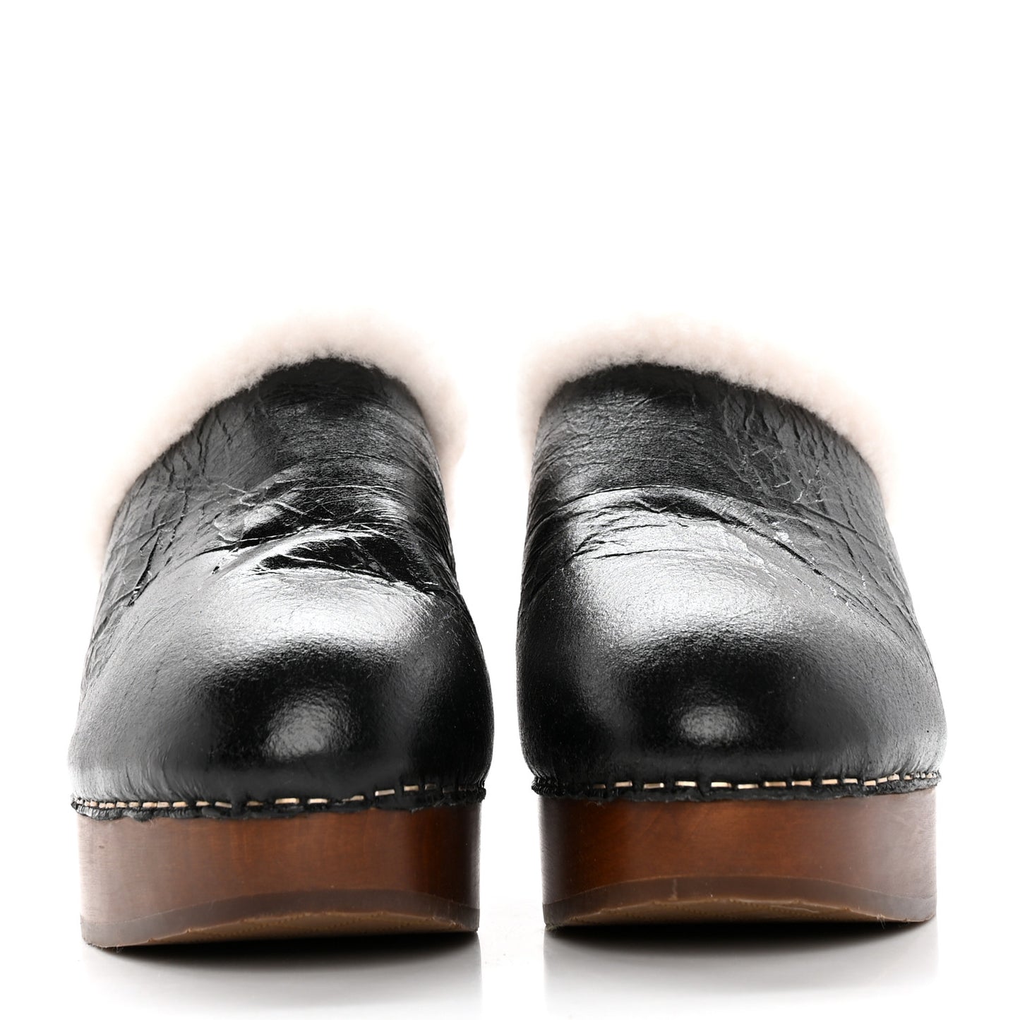 Crackled Sheepskin CC Mules 40 Black