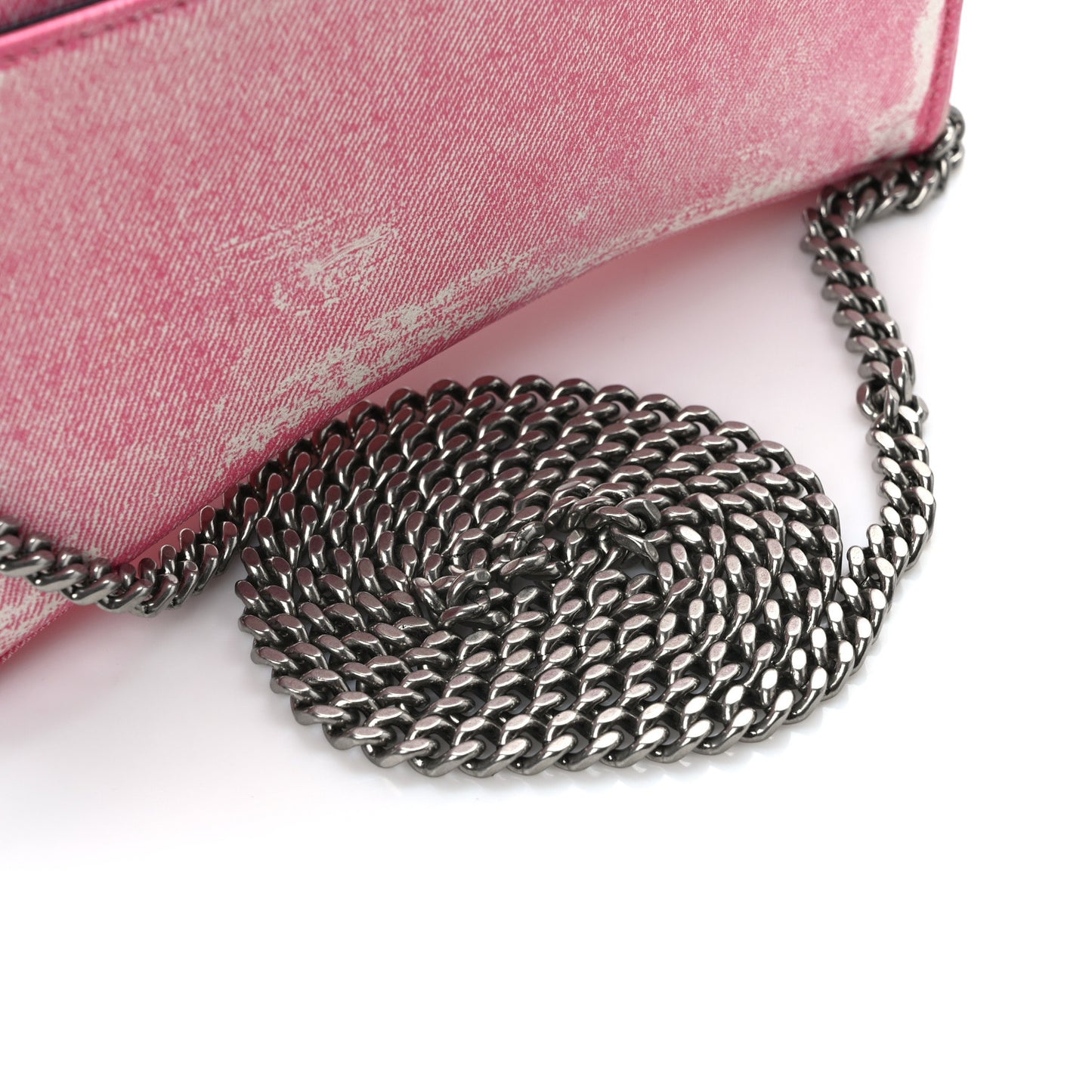 Nappa Denim Printed Hourglass Chain Bag Denim Pink