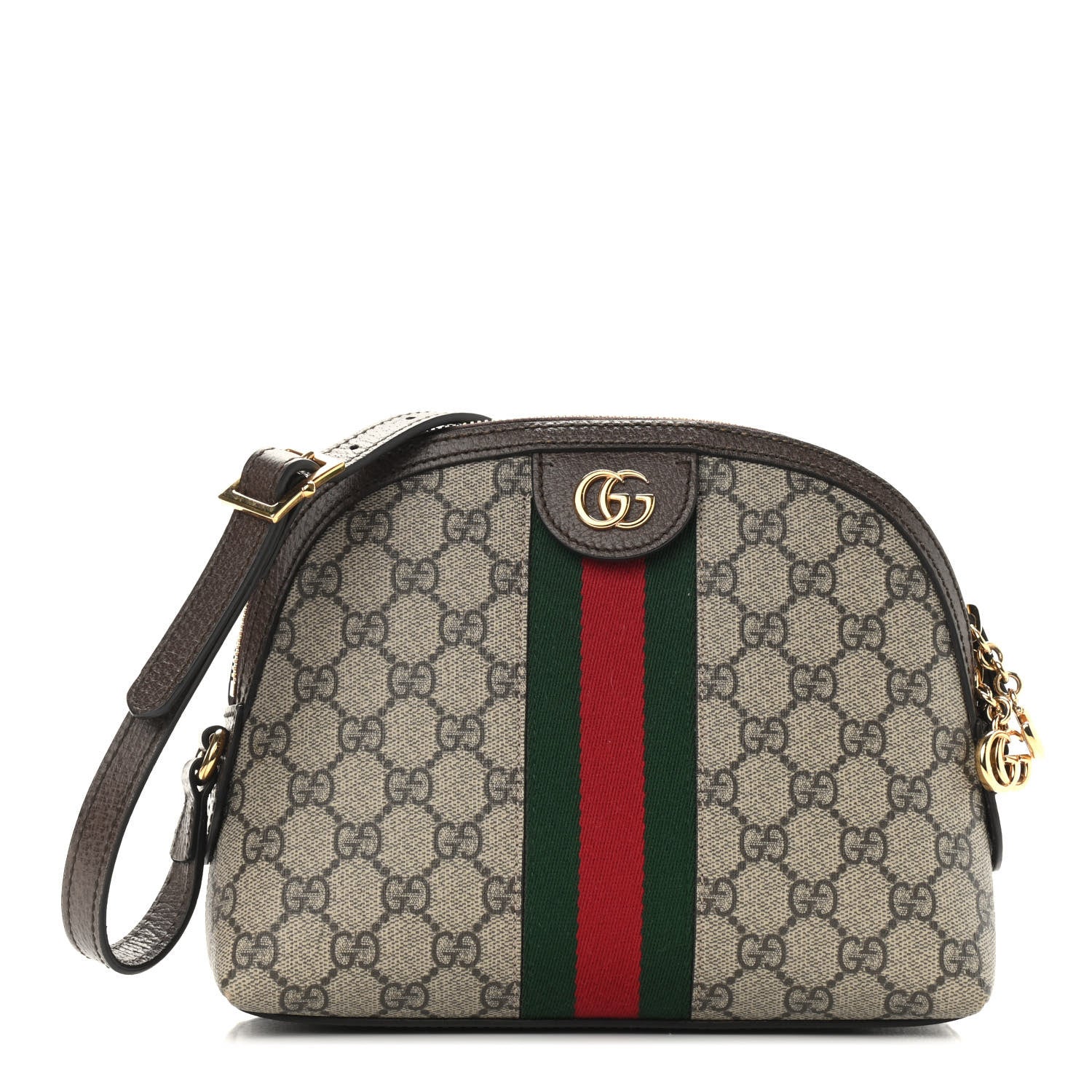 Gucci GG Supreme Monogram Textured Dollar Calfskin Web Small Ophidia Dome Shoulder Bag Beige Ebony New Acero 1 of 9