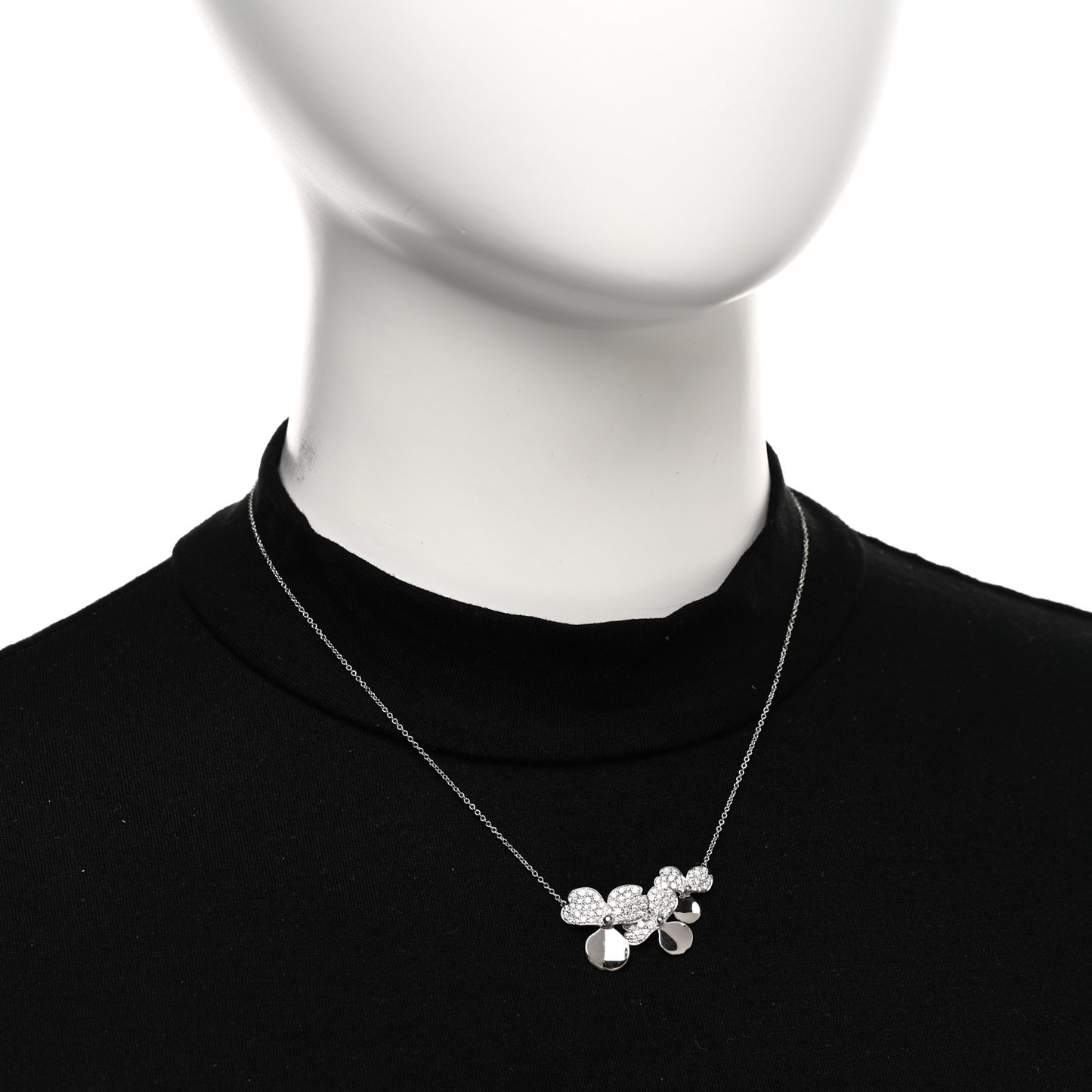 Platinum Diamond Mini Paper Flowers Cluster Pendant Necklace