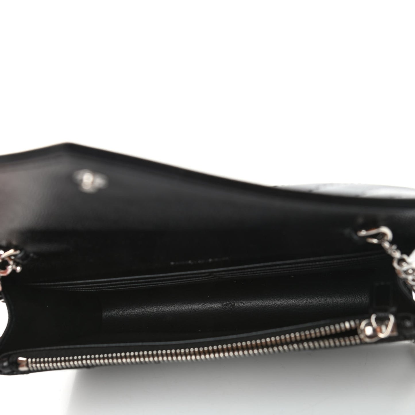 Grain De Poudre Matelasse Chevron Monogram Envelope Chain Wallet Black