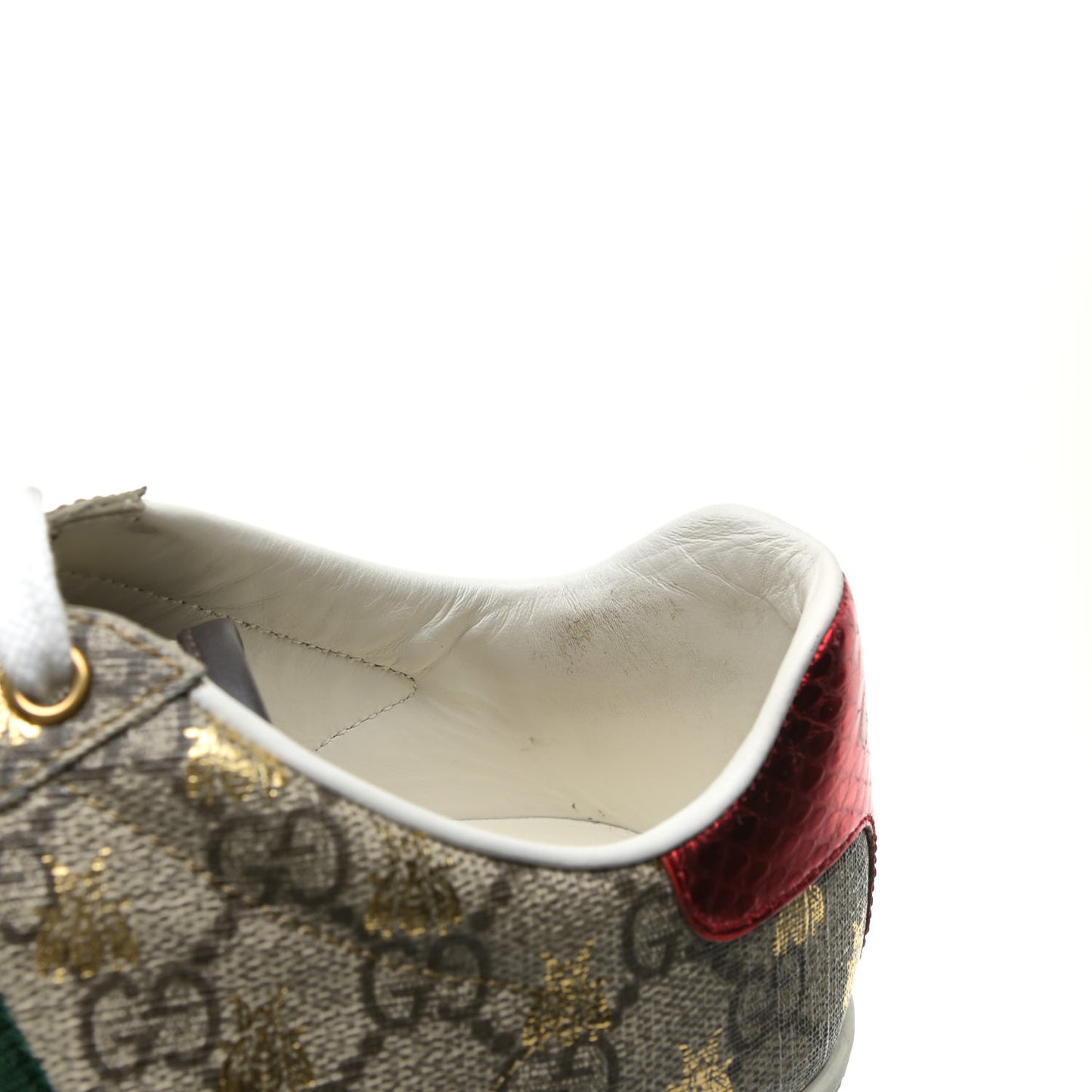 GG Supreme Monogram Bees Ayers Web Womens Ace Sneakers 36 Beige Oro Green Red