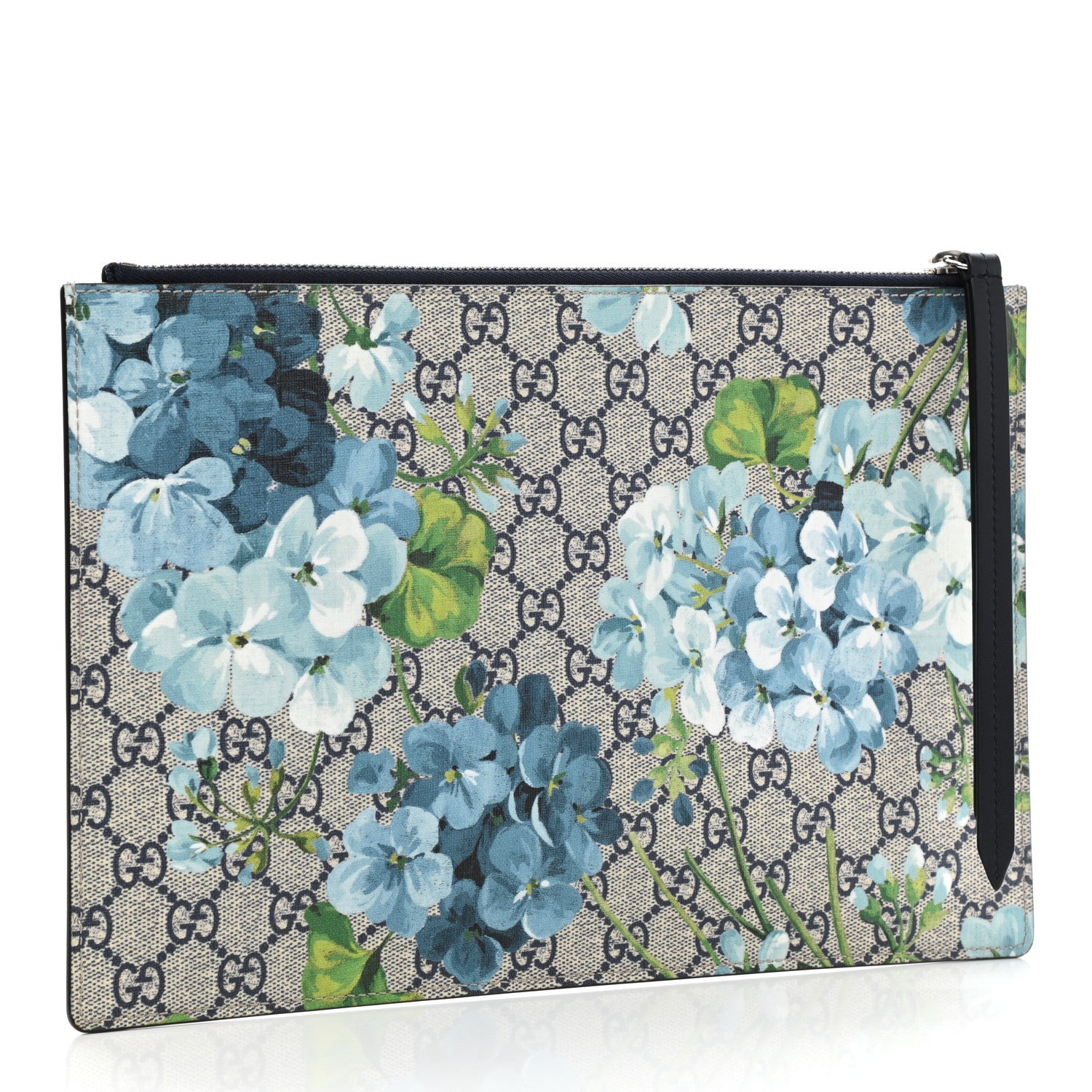 Gucci GG Supreme Monogram Blooms Large Zip Pouch Blue 3 of 8