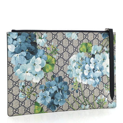 Gucci GG Supreme Monogram Blooms Large Zip Pouch Blue 3 of 8